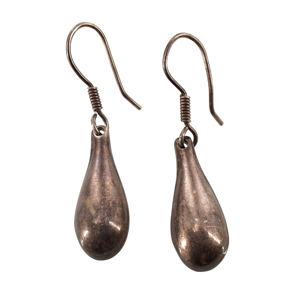 Vintage Taxco Mexico 925 Sterling Silver Teardrop Dangle Earrings Patina